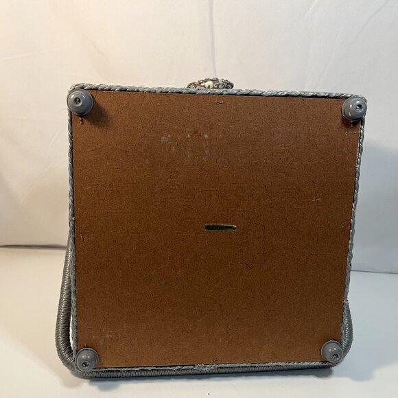 Sewing Box Basket Square Gray Pink Floral Padded Snap Closure Plastic Insert - Picture 8 of 10